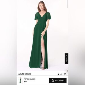 Azazie Kimber bridesmaid dress in color ‘dark green’ size on website is A14.